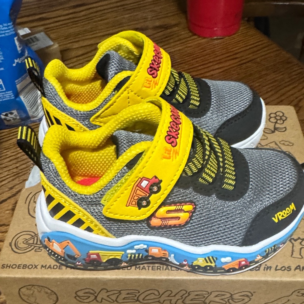 Skechers Kids' Gray and Yellow Vroom Sneakers